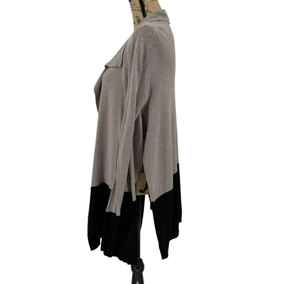 White + Warren Open Waterfall Front Long Sleeve Cardigan Sweater Taupe Small - Picture 4 of 9